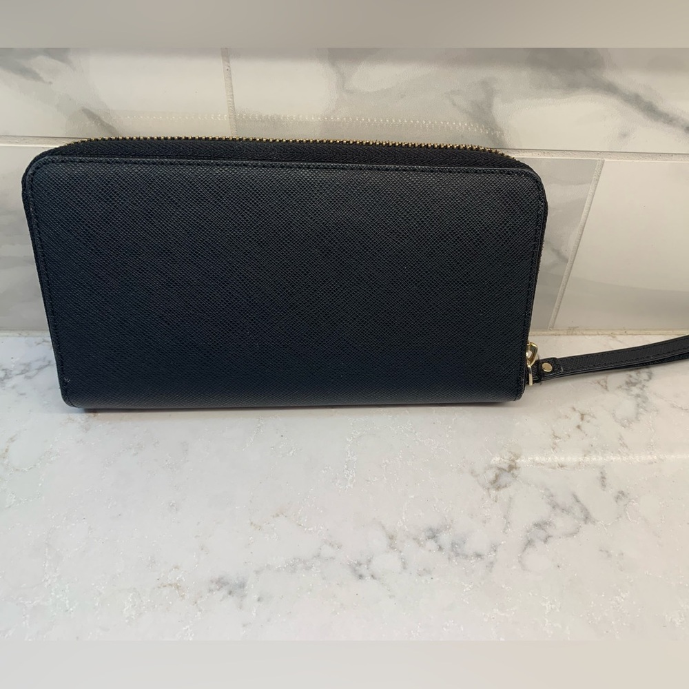 Kate Spade Black Saffiano Vegan Zip Around Wristlet Clutch​ - Picture 5 of 7
